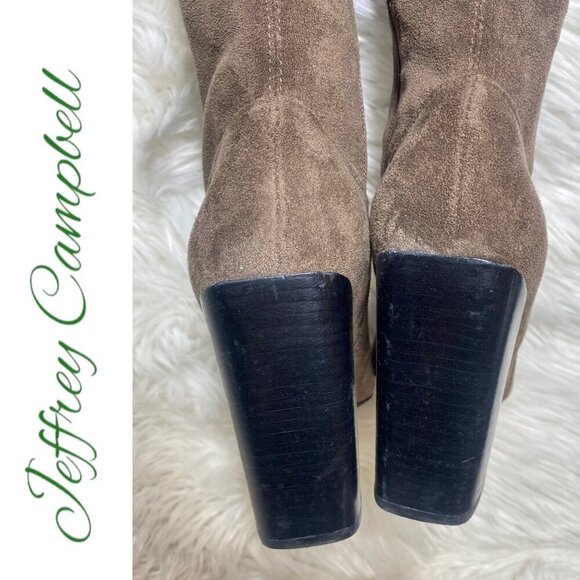 NWT JEFFREY CAMPBELL Perouze Over-The-Knee Faux Suede Block Heel Boots Taupe 8.5 - Picture 9 of 16